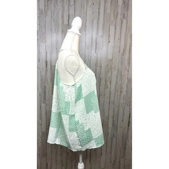 Heyson Women's Medium Floral Patchwork Tank Top Mint Green Sleeveless V-Neck - Picture 5 of 7